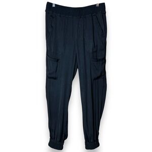 Black Silky Elastic Cargo Joggers Women's Athleisure Pants Lightweight Pull On M